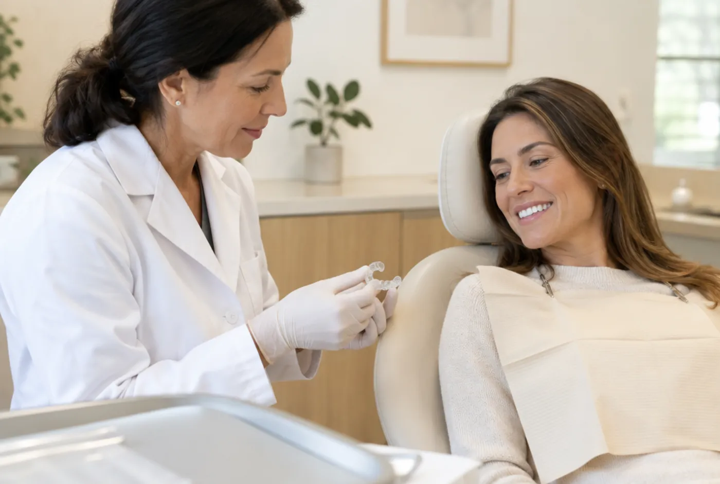 Dentist checking aligner progress at an Invisalign check-in