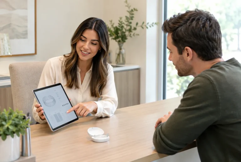Treatment coordinator reviewing an Invisalign cost estimate and payment options with a patient
